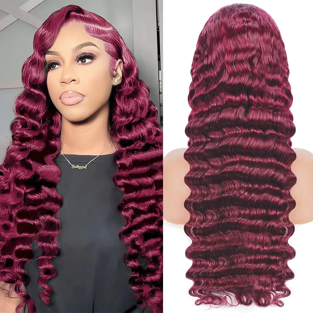 Lala Hair Burgundy Lace Front Wigs Human Hair Wigs for Black Women 13x4 HD Transparent Lace Frontal Wigs Pre Plucked 200% Density 99j Loose Deep Glueless Wigs Red Wine Brazilian Virgin Wig 30 Inch
