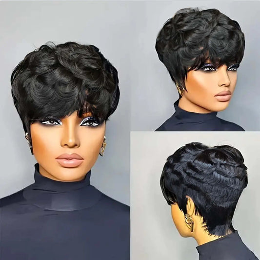 Lala Hair Short Curly Pixie Cut Wig Human Hair Short Wigs for Black Women pixie cut wigs human hair Short Human Hair Pixie Cut Glueless Wig Short Wigs Natural Curly Color 1B