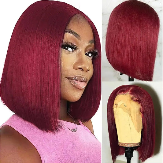 Lala Hair 99j Burgundy Lace Front Wigs Human Hair 10 Inch Bob Wig Human Hair 13x4 Lace Front Wigs Human Hair Pre Plucked 180% Density Short Straight Bob Wig Natural Hairline Wine Red Wigs for Black Women