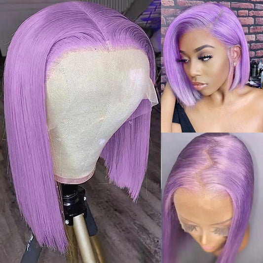 Lala Hair Bob Wig Human Hair HD Transparent 13X6 Straight Lace Frontal Short Bob Wigs for Black Women Glueless Wigs 100% Human Hair Pre Plucked Pre Cut Light Purple Bob Lace Front Wigs With Baby Hair 8"