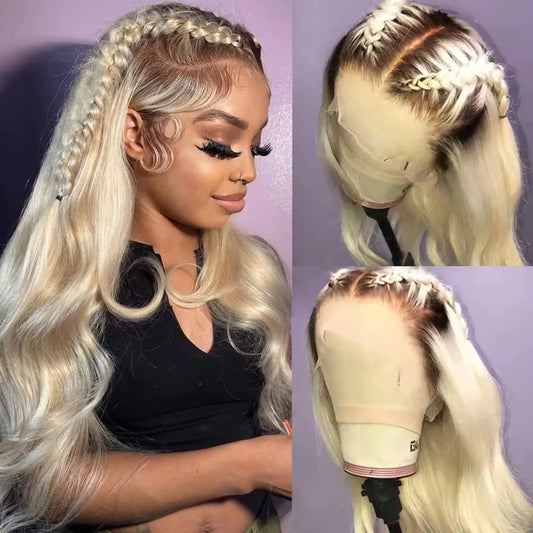 SOSEXY 13x4 Ombre Blonde Human Hair Lace Front Wigs Pre Plucked 1B/613 Ombre Lace Front Wig Human Hair 150% Density Colored Glueless Wigs Human Hair 28 Inch