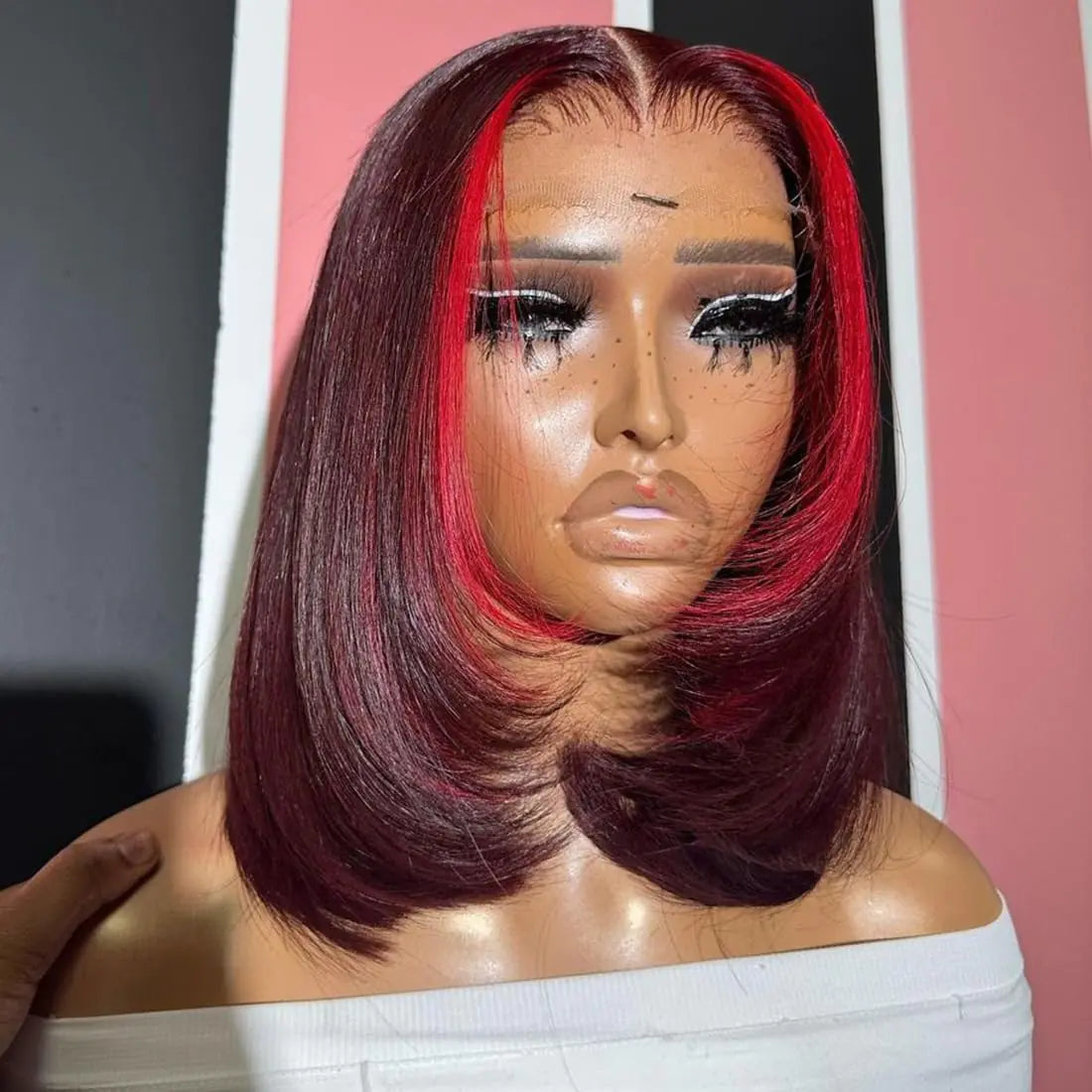 Lala hair Highlight Red 99J Bob Wig Human Hair 180 Density 13x4 Lace Front Wigs for Women Red Highlight Burgundy Transparent Lace Frontal Straight Short Bob Wig Human Hair Wigs Pre Plucked 14 Inch