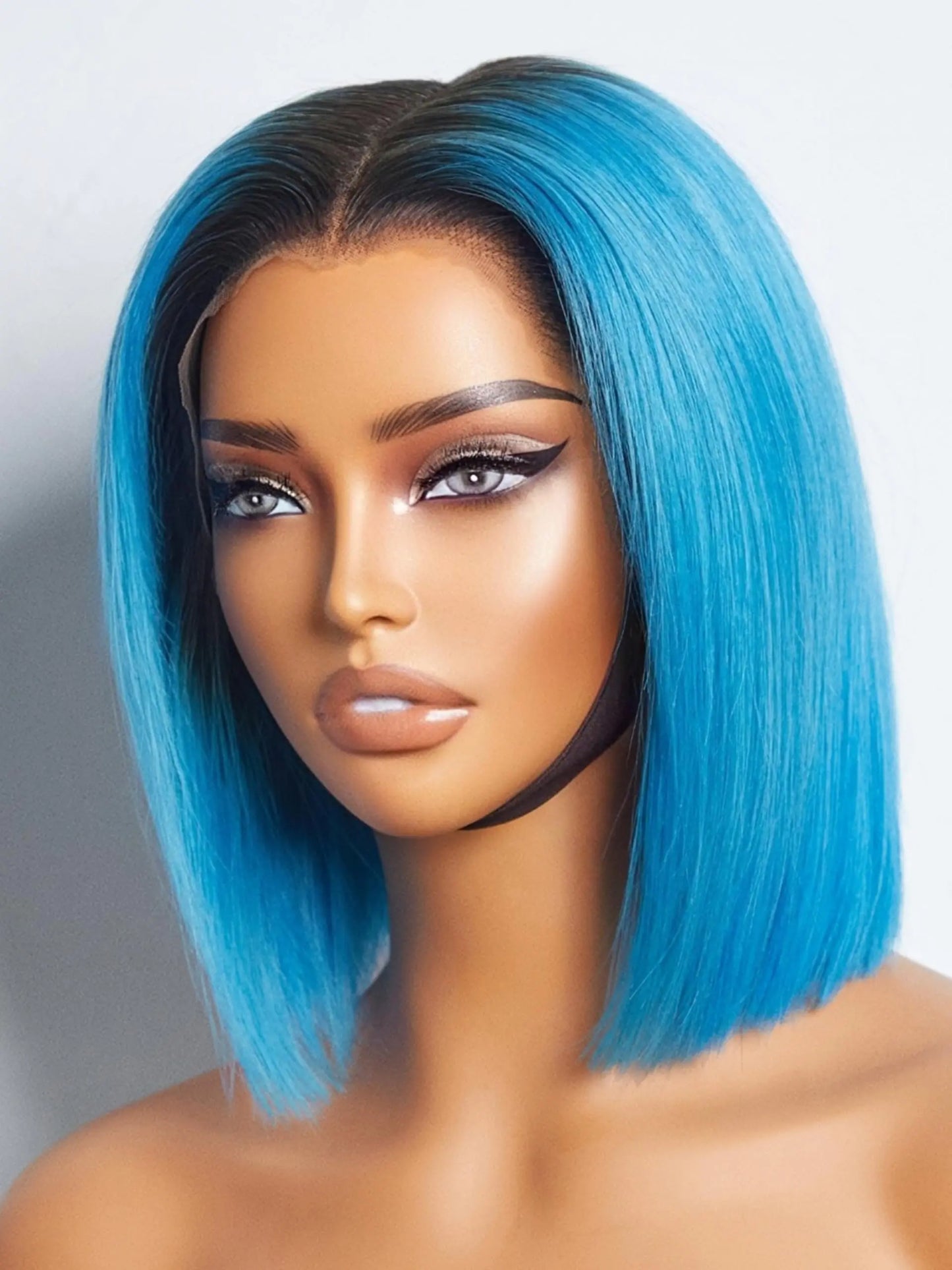 Ombre Blue Short Bob Wig Human Hair Blue Lace Front Wig Human Hair 180% Density 10 Inch Straight Colored Wigs Human Hair 13x4 Lace Frontal Wigs Human Hair Pre Plucked Pre Cut