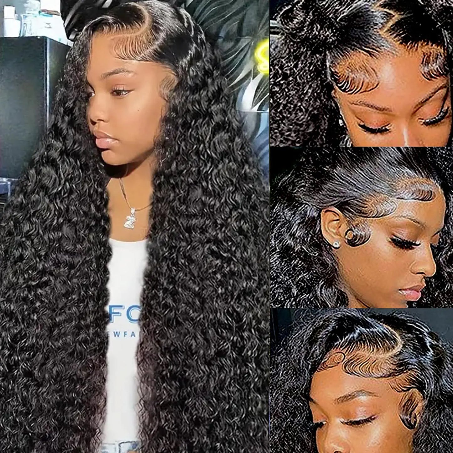 Lala Hair 13x6 Deep Wave Lace Front Wigs Human Hair 200 Density HD Lace Front Wigs Human Hair Pre Plucked Bleached Knots Glueless Wigs Human Hair Wet and Wavy for Women (Natural Black 13X6 24 inch Curly)