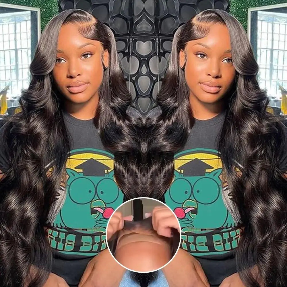 28inch 5x5 HD Lace Front Wigs Human Hair 220% Density Body Wave Lace Closure Wigs Human Hair Glueless Wigs Human Hair Pre Plucked Pre Cut for Beginners Ready to Go Wig Natural Black