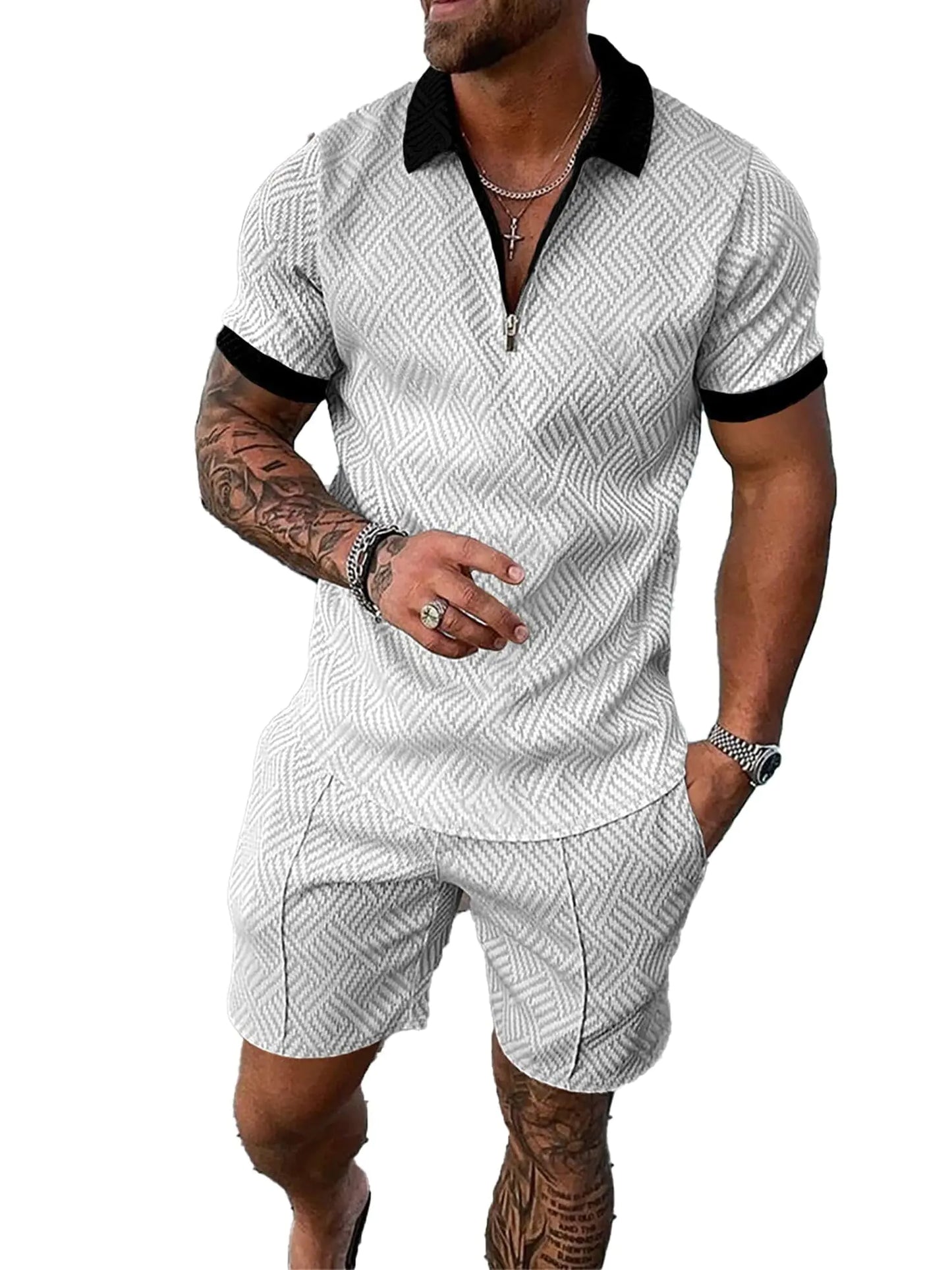 Men short sets outfits 2 piece Summer Tracksuit Short Sleeve Polo mens shirt and short sets summer outfits for men A-51