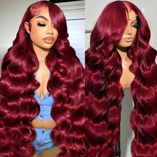 34 Inch 99J Burgundy Wig Human Hair 13x6 Body Wave Lace Front Wigs Human Hair 180% Density 99j Burgundy Lace Front Wigs Human Hair Red Wine Glueless Wigs Human Hair Pre Plucked for Women