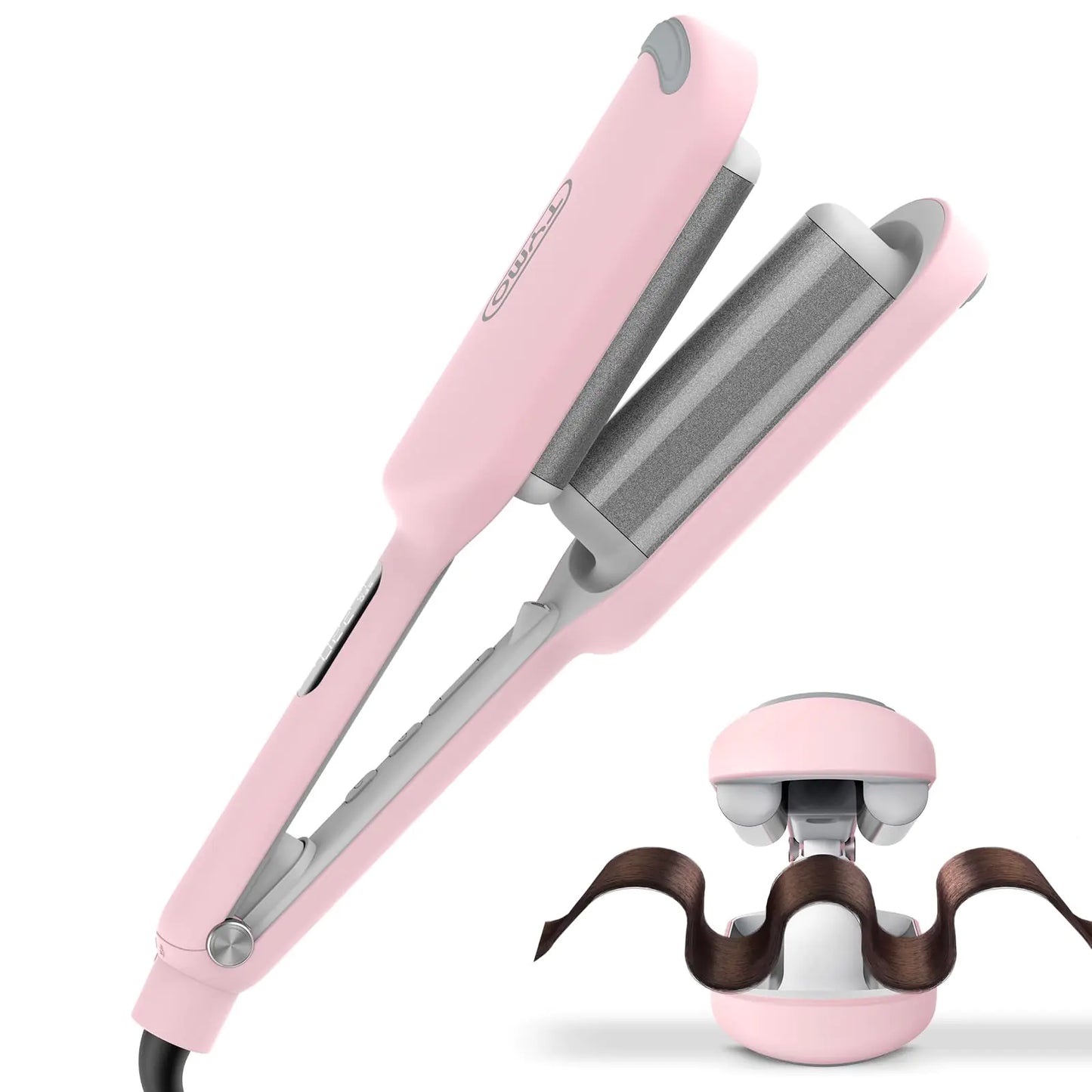 Lala Hair Curling Iron Hair Crimper Waver - Waves Curling Wand Ionic Deep Waver Hair Curler Tool with Ceramic 3 Barrel for Women Dual Voltage Anti-Scald Easy to Use Pink 1.25 Inch