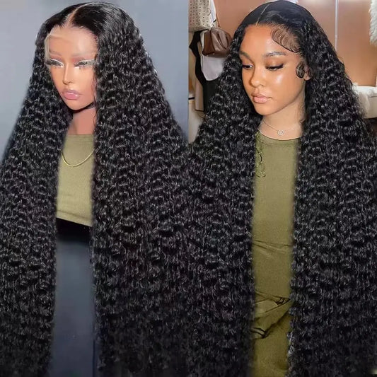 Lala Hair 32 Inch Deep Wave Lace Front Wigs Human Hair Wigs for Women 13x6 HD Lace Front Wigs Human Hair 200 Density Deep Curly Lace Frontal Wigs Human Hair Pre Plucked with Baby Hair