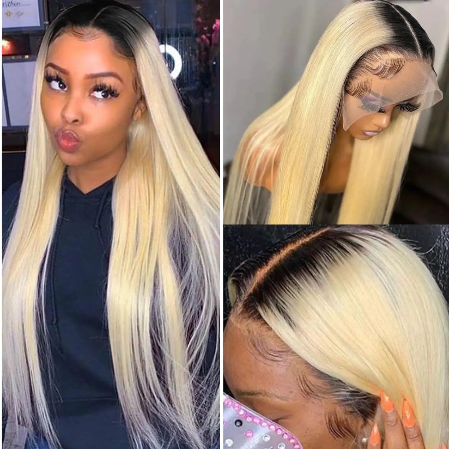 Valiilo 30 Inch Ombre Blonde Lace Front Wig Human Hair Straight 1B 613 Human Hair Wig 13x4 Glueless Lace Wig Human Hair Black Roots 613 Blonde Human Hair Wig 150% Density