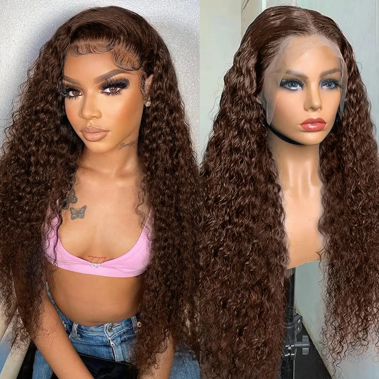 Lala Hair 26 Inch Brown Wig Human Hair Pre Plucked 13x6 Chocolate Brown Deep Wave Lace Front Wigs Human Hair 200 Density HD Lace Frontal Brown Curly Wigs For Women Wet and Wavy Glueless Wigs Human Hair