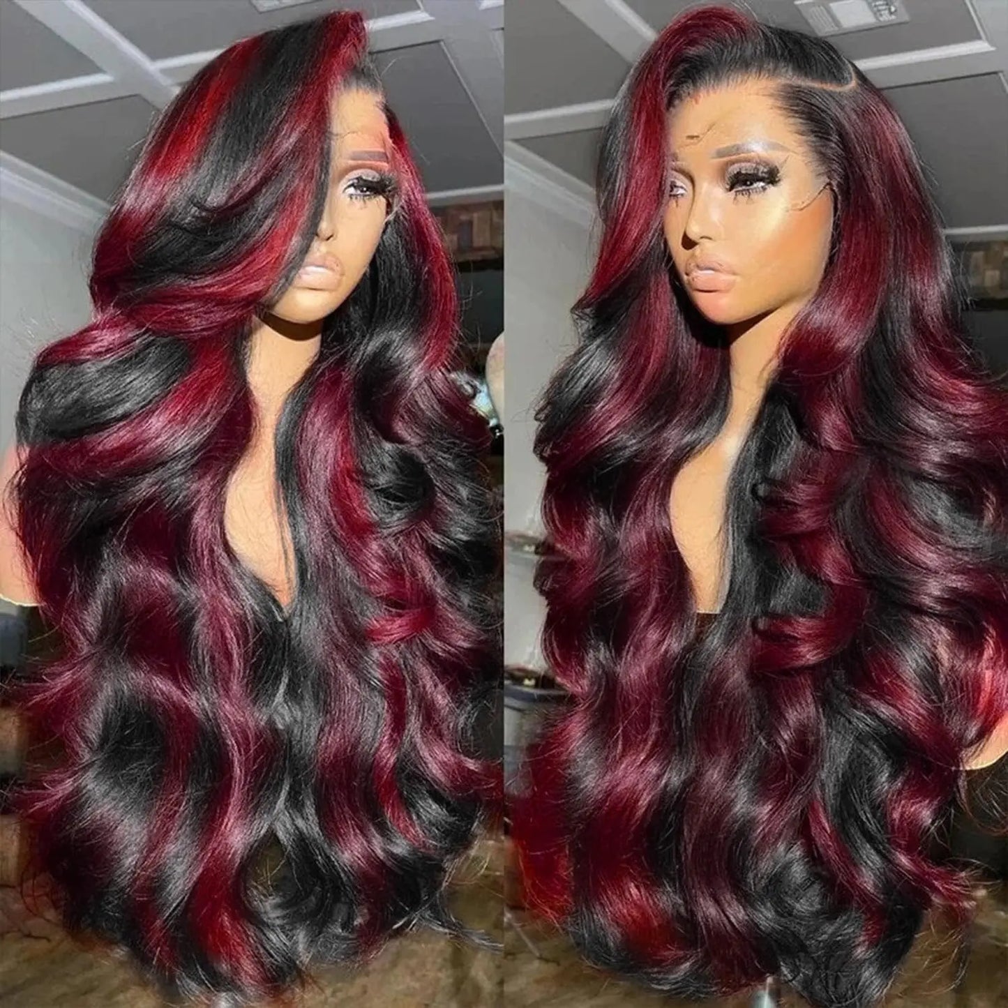 Lala Hair 250% Density Burgundy Lace Front Wigs Human Hair Pre Plucked 13X6 Rose Red Highlight Human Hair Lace Front Wigs for Women HD Transparent Lace Frontal Wig Brazilain Virgin Hair Glueless Body Wave Wig