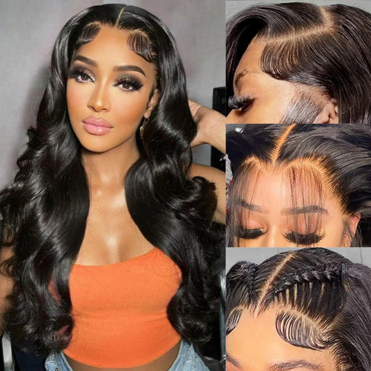 13X6 Body Wave Human Hair Lace Frontal Wigs for Women HD Lace Front Wigs Body Wave Natural Black Human Hair Wigs Pre Plucked Frontal Wig Human Hair HD Transparent Lace Wig With Baby Hair 22 Inch
