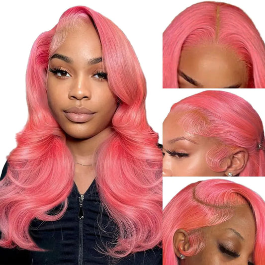 Lala Hair Pink Lace Front Wig Human Hair 13x4 HD Lace Pink Body Wave Wig Human Hair Pre Plucked Colored Body Wave Wig Human Hair For Women 150% Density Strawberry Body Wave Lace Front Wig 30 Inch