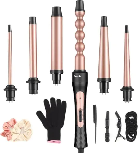 Lala Hair 6 in 1 Curling Iron Professional Curling Wand Set Fast Heating Hair Curler with 6 Interchangeable Ceramic Barrels (0.35 to 1.25) for Women Quick Create Hairstyle in All Hair Type