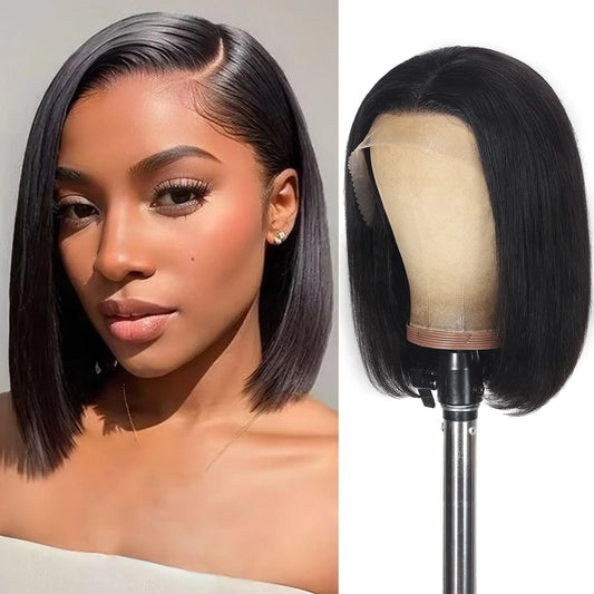 Lala Hair Human Hair Wig 13x4 HD Lace Front Straight Bob Wigs for Black Women Glueless Bob Wigs Human Hair Pre Plucked Pre Cut 12A Frontal Bob Wigs Human Hair 10 Inch 180% Density Natural Black
