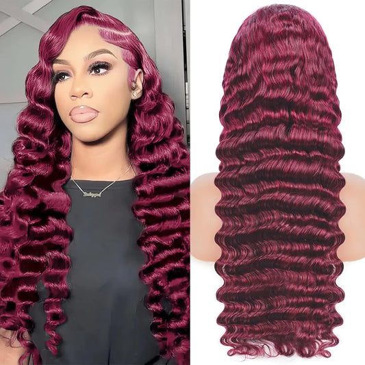 Lala Hair Burgundy Lace Front Wigs Human Hair Wigs for Black Women 13x4 HD Transparent Lace Frontal Wigs Pre Plucked 200% Density 99j Loose Deep Glueless Wigs Red Wine Brazilian Virgin Wig 30 Inch