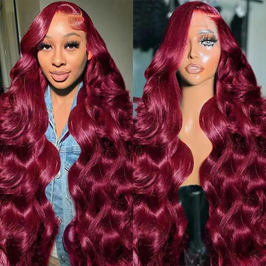 Lala Hair 99j Burgundy Lace Front Wigs Human Hair 30 Inch 13x6 Body Wave Lace Front Wigs Human Hair Pre Plucked 200 Density HD Transparent Red Colored Wigs Human Hair for Women with Baby Hair