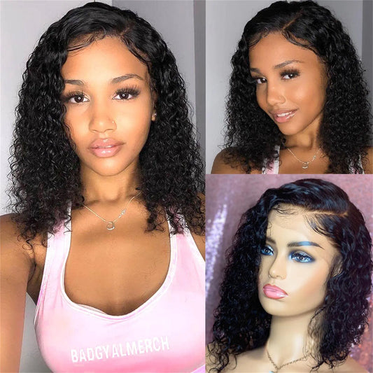 Curly Lace Front Wig Human Hair Wigs For Black Women 13x4 Jerry Curl HD Lace Front Wigs Human Hair Pre Plucked 180% Density Glueless Frontal Bob Wig Human Hair Replacement Wigs 14 Inch