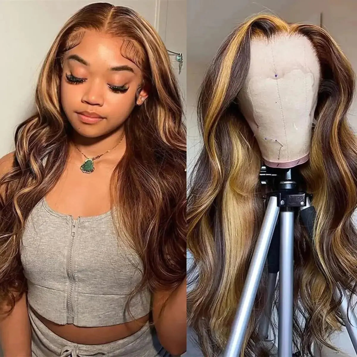 Lala Hair Honey Blonde Body Wave Lace Front Wigs Human Hair Pre Plucked 180 Density Highlight Ombre HD Transparent Lace Frontal Wigs Human Hair for Women 10A Glueless Wigs Human Hair with Baby Hair 22 Inch