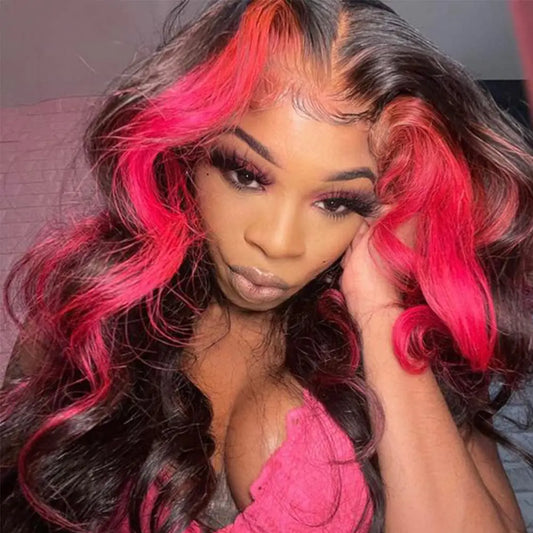 Ombre Lace Frontal Wig Human Hair Wigs 13X4 Pink Red Human Hair Lace Frontal Wigs for Black Women Pre Plucked 150% Density HD Transparent Lace Front Wigs Human Hair 18 Inch
