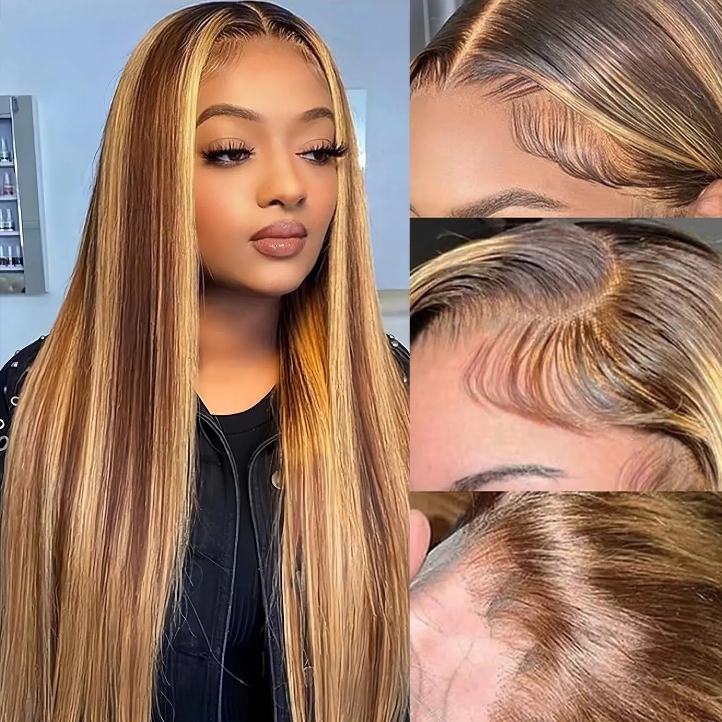 Lala Hair 32 Inch Ombre Lace Front Wigs Human Hair Pre Plucked180% Density Glueless 4/27 Colored Honey Blonde Wig Human HairHighlight 13x6 HD Lace Front Wigs Human Hair for Black Women