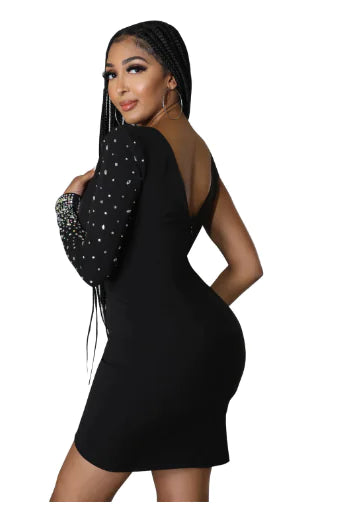 Rhinestone One-Shoulder Dress for Women