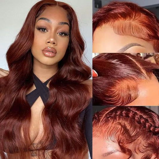 Lala Hair 28 Inch Reddish Brown Body Wave Lace Front Wigs Human Hair 180% Density 13x4 HD Lace Front Wigs Human Hair Pre Plucked with Baby Hair Glueless Frontal Wigs Auburn Copper Red Colored Wigs for Women