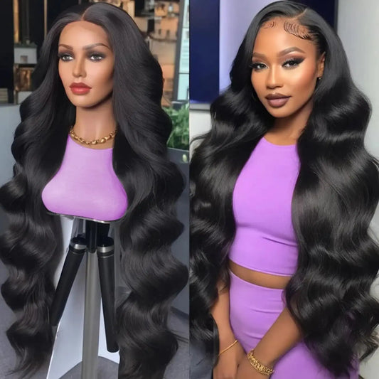 34 Inch Body Wave Lace Front Wigs Human Hair 200% Density 13x6 HD Lace Frontal Wigs Human Hair Pre Plucked Glueless Human Hair Wig for Women Natural Color
