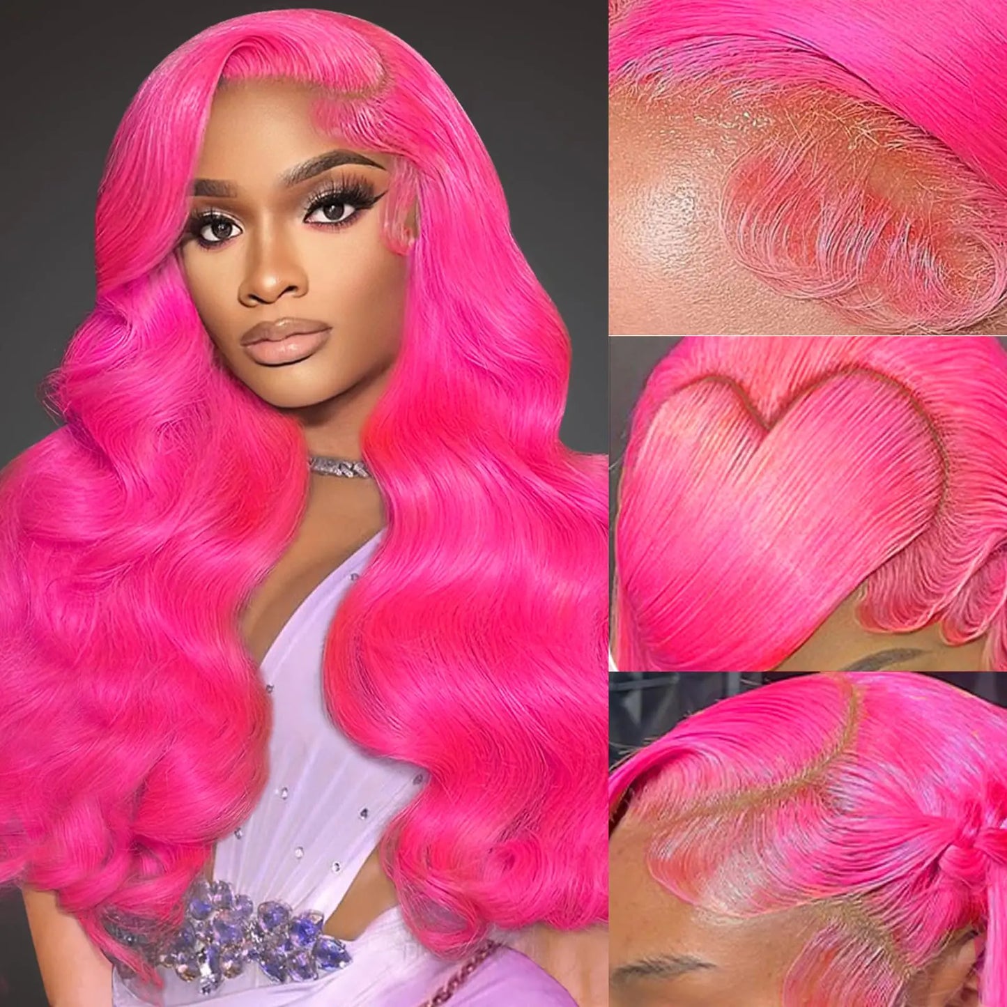 Lala Hair 32 Inch Pink Lace Front Wig Human Hair Pink Body Wave Human Hair Wig 13x4 HD Lace Front Wigs Human Hair Pre Plucked Pink Human Hair Lace Front Wigs Colored 200 Density Pink Frontal Wigs Human Hair