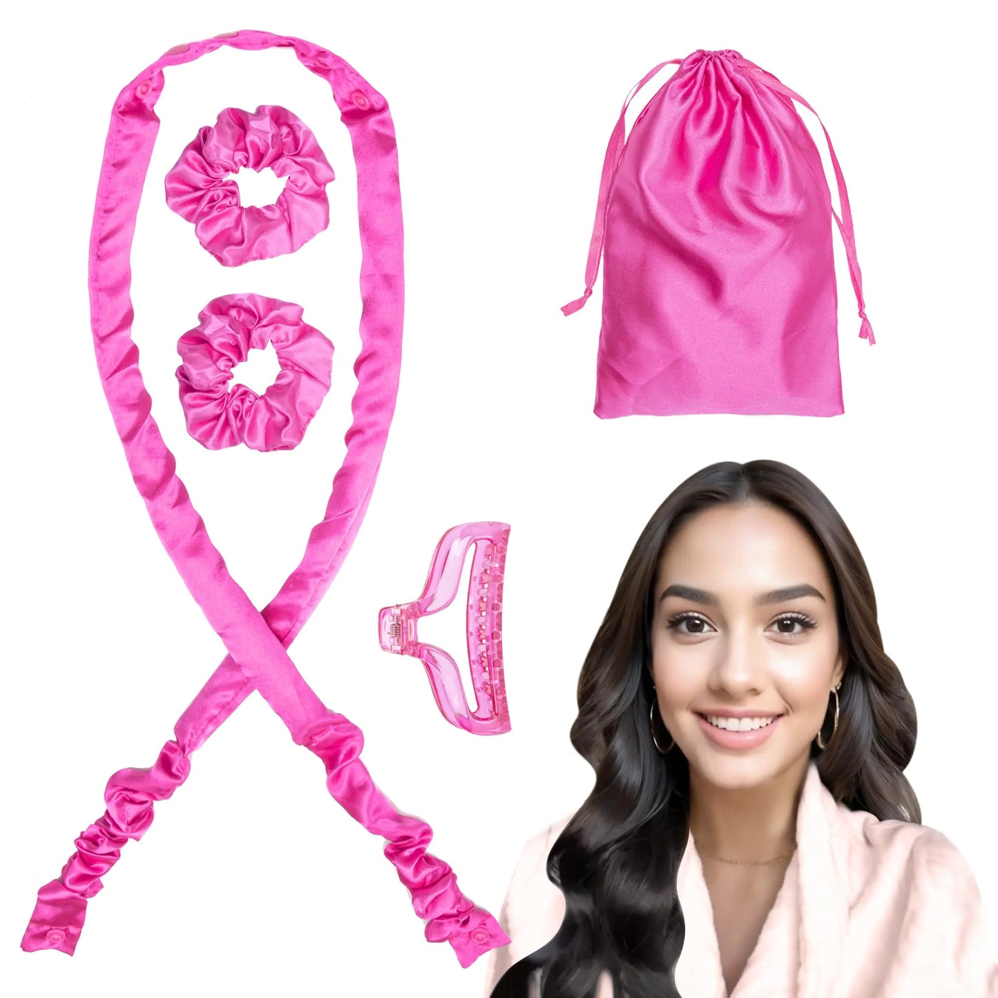 Lala Hair Satin Heatless Curling Set - Overnight Hair Curlers Heatless Hair Curler Heatless Curling Rod Headband No Heat Soft Curler to Sleep in for Long Hair and Medium Hair (Rose Red)