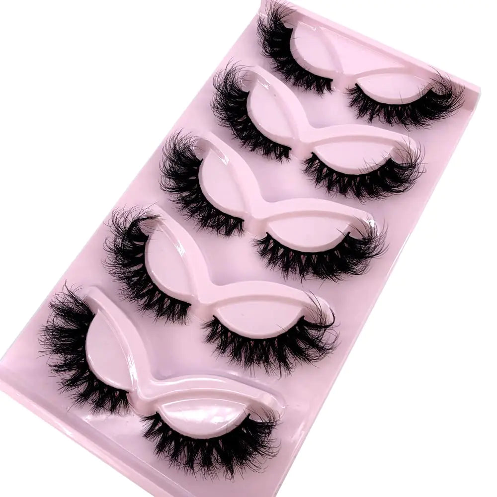 AMSDCN 5 Pairs Cat Eye Lashes Natural Look 16MM Fox False Eyelashes Gorgeous Wispy Faux Mink Lashes (5 Pairs RU3)