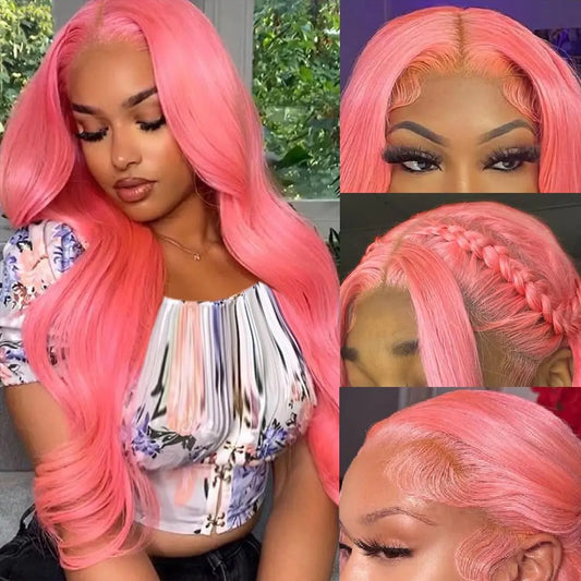 Lala Pink Wig Human Hair - Pink Human Hair Lace Front Wig - Body Wave 13x4 HD Pink Lace Front Wig Human Hair Pre Plucked with Baby Hair - 200% Density Pink wigs for women - Colored Wigs Human Hair