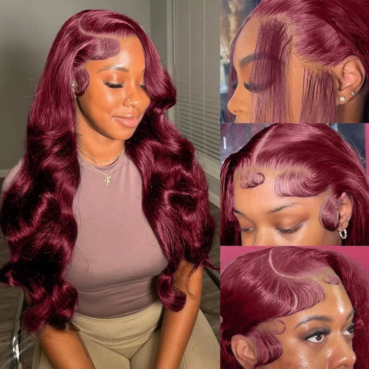 26inch Burgundy Lace Front Wigs Human Hair 13x6 HD Lace Front Wigs Human Hair Pre Plucked with Baby Hair 180% Density Body Wave 99j Colored Frontal Wigs