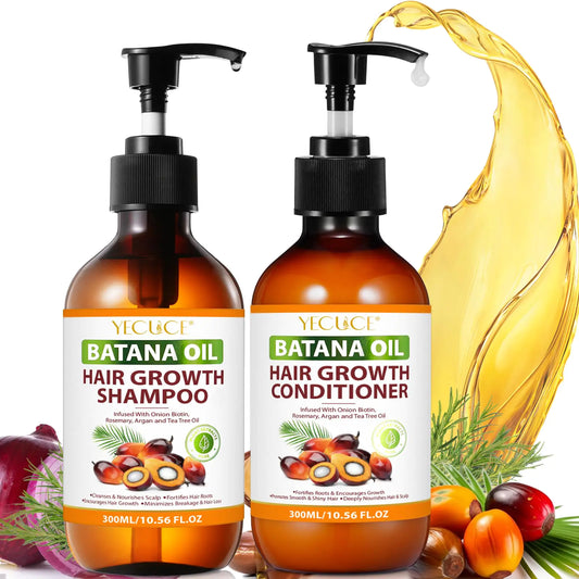 Batana Oil Shampoo and Conditioner Set Organic Batana Oil with Onion Shampoo and Conditioner for Men and Women Daily Hair Care Batana Oil for Hair Growth for Thinning Hair & Hair Loss 2 x 300ML