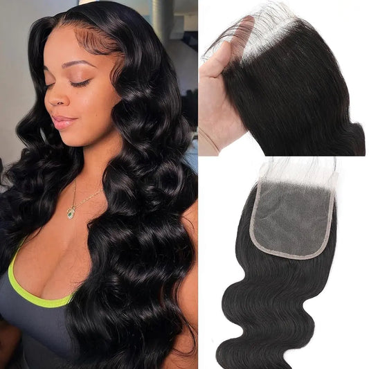 5x5 Transparent HD Lace Closure Body Wave Human Hair Lace Closure Invisible Closure 12A Brazilian Virgin Human Hair Closure Free Part 5x5 100% Real Human Hair Closure Pre Plucked Natural Black 18 Inch