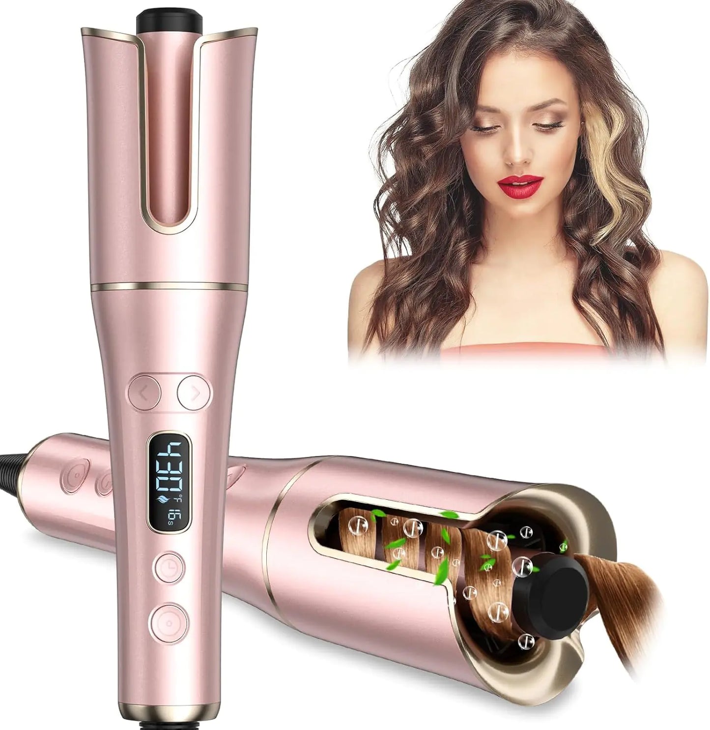 Lala Hair Automatic Curling Iron Auto Hair Curler Wand with 4 Temperatures & 3 Timers & LCD Display Curling Iron with 1" Large Rotating Barrel Dual Voltage Auto Shut-Off Spin Iron for Hair Styling
