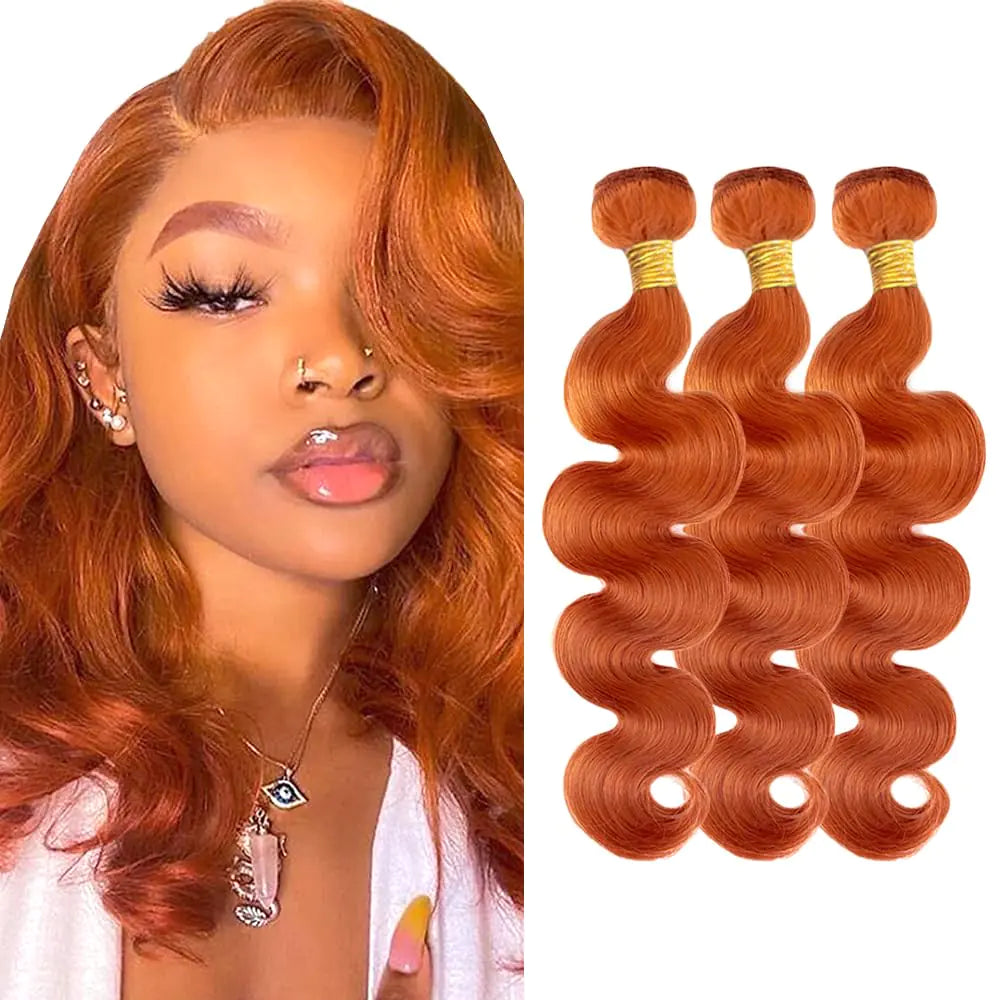LadrXadr 350 Bundles Human Hair Ginger Body Wave Bundles 14 16 18 inch 3 Bundles Ginger Orange Human Hair Bundles #350 Body Wave Bundles 300g