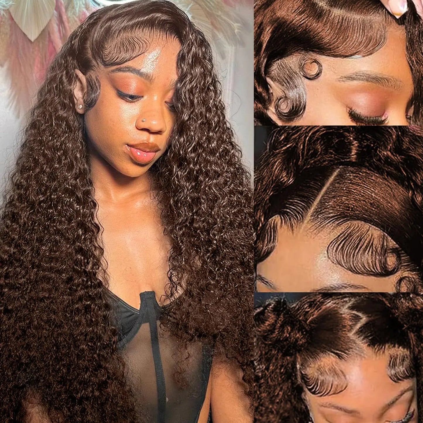 Lala Hair 22 Inch Brown Deep Wave Lace Front Wigs Human Hair 13x6 Chocolate Brown Lace Front Wig Human Hair Pre Plucked 200 Density HD Lace Frontal #4 Colored Curly Wig Wet and Wavy Glueless Wigs Human Hair
