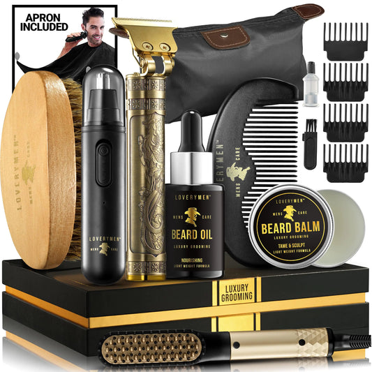 Fathers Day Gifts for Him Gifts for Men Grooming Beard Kit Beard Trimmer Nose Hair Trimmer Hair Straightener Brush Oil Balm & More 15pc Beard Kit for Men Care Mens Gifts Birthday