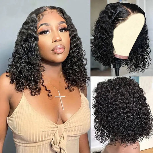 Wear and Go Glueless Wigs Human Hair Pre Plucked Pre Cut Deep Wave Curly Bob Wig Human Hair Lace Front Wigs for Black Women 4x4 Lace Closure Human Hair Bob Wigs Glueless 14 Inch