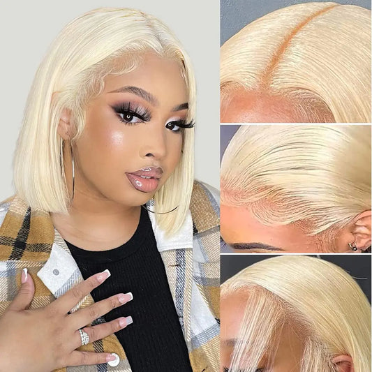 613 Blonde Bob Wig Human Hair 13x4 HD Bob Lace Front Wigs Human Hair Pre Plucked 180 Density Blonde Wig Human Hair Short Bob Wigs for Women 12 Inch