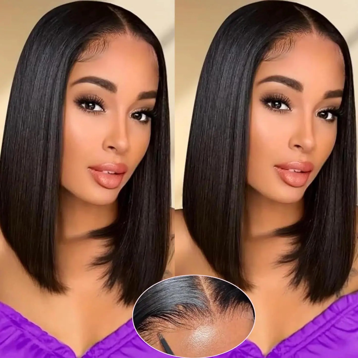 Lala Hair Wear and Go Glueless Bob Wig Human Hair Pre Plucked Pre Cut Short Straight Bob Wigs 5x5 Hd Lace Closure Wigs Glueless Lace Front Wigs Human Hair 180% Density 12 Inch