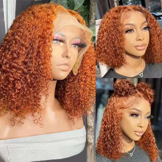 Ginger Curly Bob Wig Human Hair 13x4 Lace Front Wigs Human Hair for Women 180% Density Orange Ginger Short Bob Wigs Human Hair Pre Plucked Bob Ginger Curly Lace Front Wig Human Hair 12 Inch