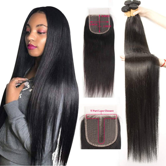 Lala Hair Straight Human Hair Bundles With Closure Hair Weave Extension 3/4 Bundles Brazilian Hair Bundles With Closure Human Hair