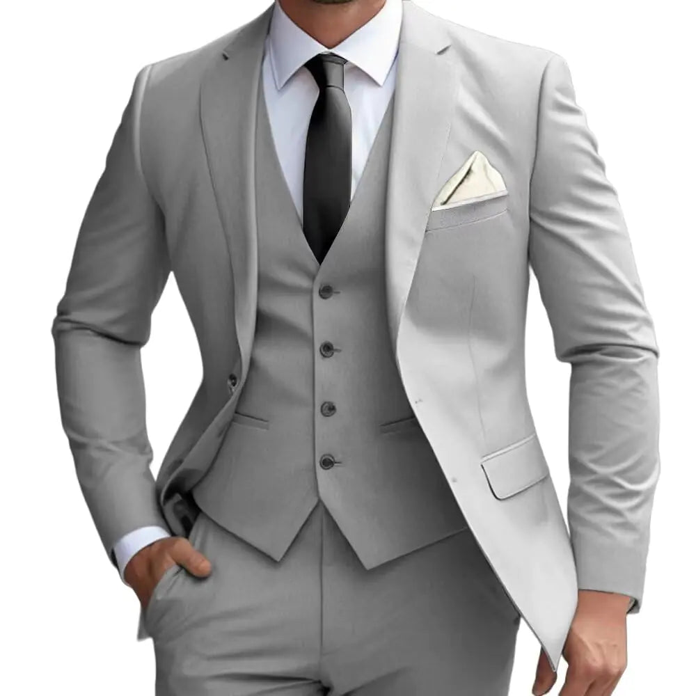 Mens 3 Piece Suit Slim Fit Men Tuxedo Suit for Party Wedding Prom Business 2 Button Solid Blazer Jacket Vest Pants Set Grey S
