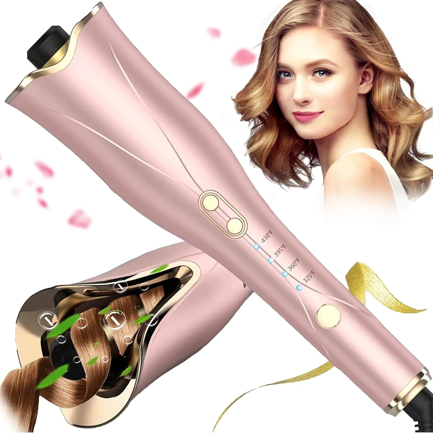 Lala Hair Automatic Curling Iron Auto Hair Curler with 1" Large Rotating Barrel & Adjustable Temps & Timer Anti-Tangle & Anti-Scald Fast Heating Hair Curling Wand for Hair Styling Auto Shut-Off (Gold)